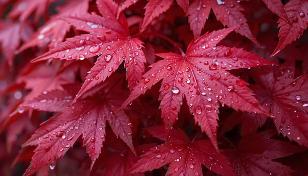 Red Maple Leaves and Water Drops photo