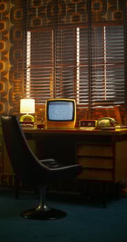 A monitor with ripples on the desktop screen. office, interior details photo