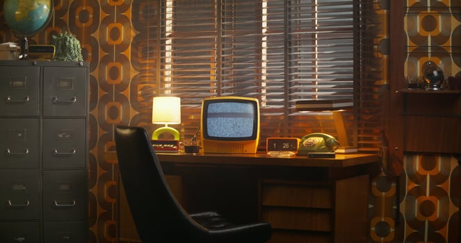 A monitor with ripples on the desktop screen. photo