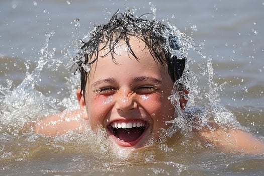A young boy is splashing in the water photo
