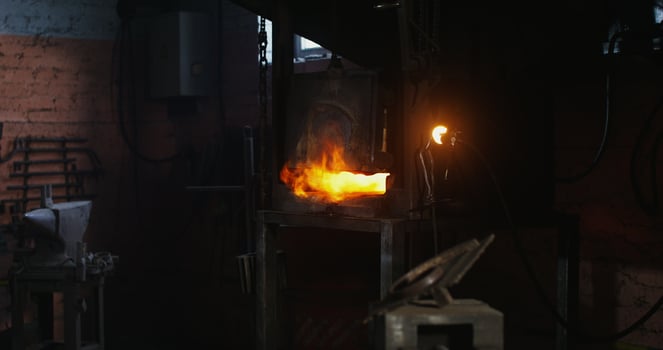 Atmospheric authentic forge with kindled furnace. There are no people in the . 4k , red komodo photo