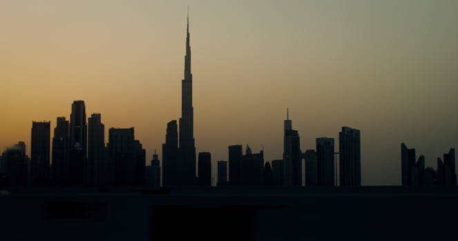 Silhouettes of Dubai skyscrapers photo