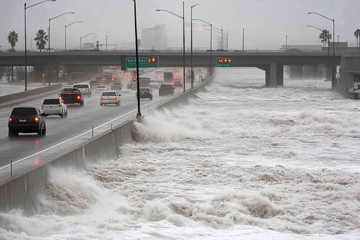 A view of the ocean from a highway during a storm photo
