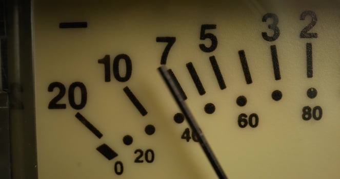 Movement of the arrow on the sound level meter, close-up. Recording Studio - Movement photo