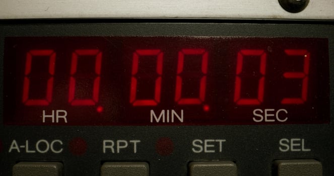 Timer in a professional tape recorder while recording studio sounds. Close-up of the screen with the countdown - studio photo