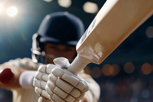 A close up of a cricket player hitting the ball photo