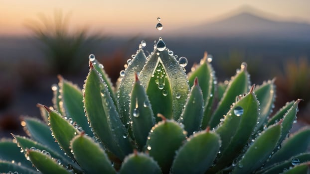 Close-up of a succulent plant with water droplets, highlighting natural beauty and details. photo