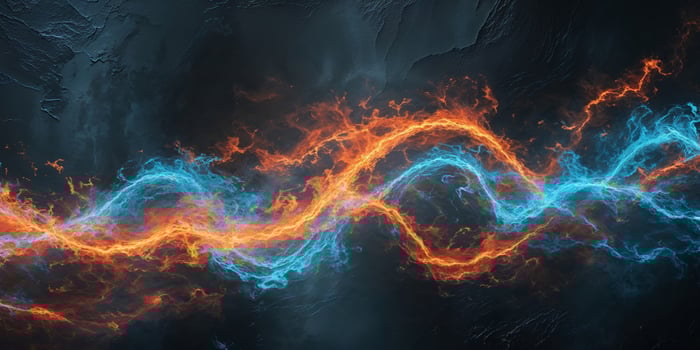 Blue and orange flames on a black background photo