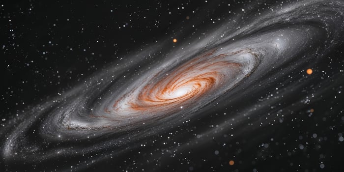 Stunning spiral galaxy with fiery orange hues and cosmic dust creating a celestial masterpiece of space exploration and astronomical wonder. photo