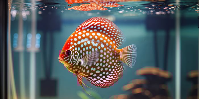 A discus fish in an aquarium with water photo