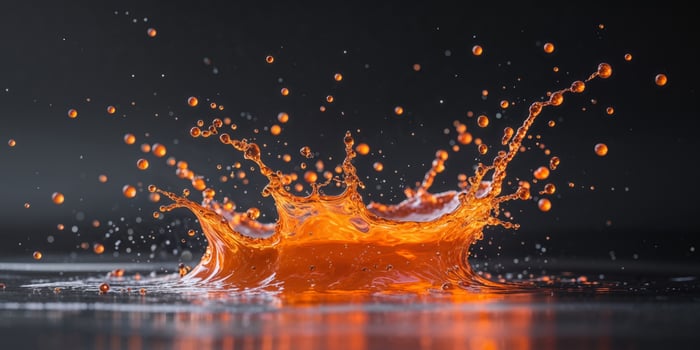 Orange Liquid Splash on Black Background. photo