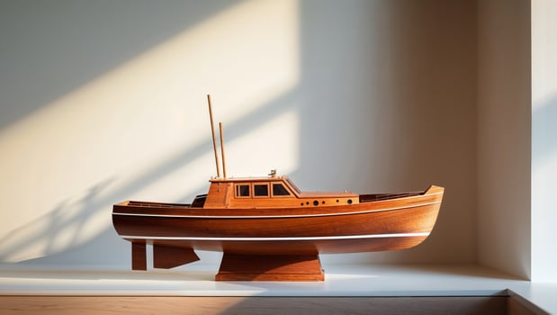 Exquisite Wooden Boat Model on Windowsill photo