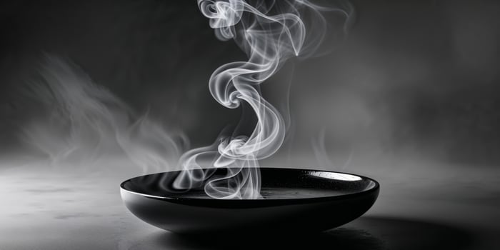 Smoke Rising from Circular Dark Surface in a Dimly Lit Setting photo