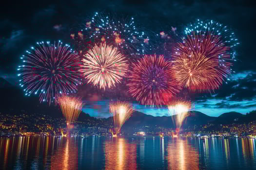 Colorful fireworks over lake como, italy photo