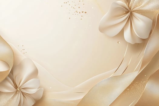 Golden background with flowers and ribbon photo
