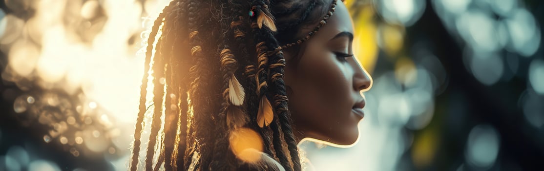 Beautiful boho braids enhance nature's glow at sunset photo