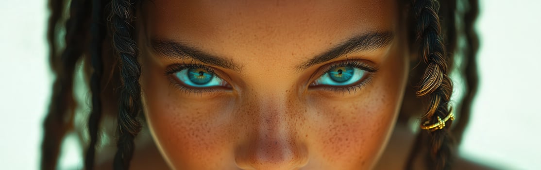 Boho braids on a model with striking blue eyes photo