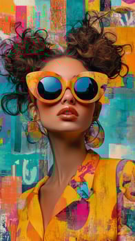 A woman wearing sunglasses and a colorful shirt photo