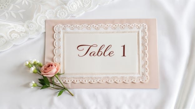 Sign indicating the wedding table. Organization, decoration of celebrations. photo
