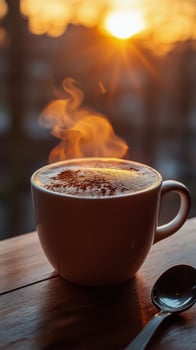 A cup of coffee with a spoon on a table photo