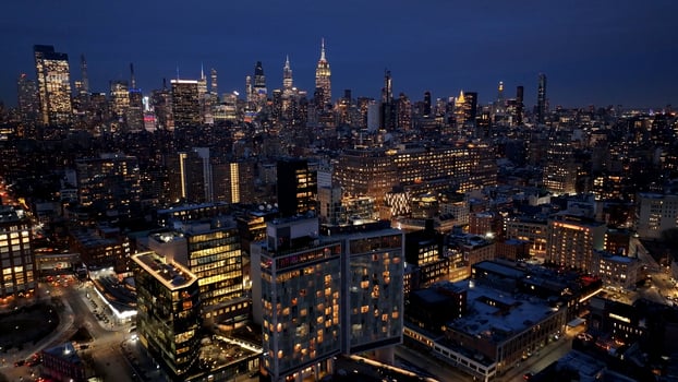 Exterior New York Skyline at Manhattan New York in United States.. Illuminated District. photo