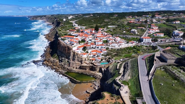 High Angle of azenhas do mar beach at Sintra Lisbon District Portugal . Travel Tourism. photo