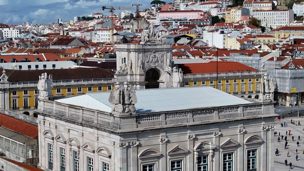 Aerial Landscape of comercio square at Lisbon Lisbon District in Portugal. Sky Europe Skyline. photo