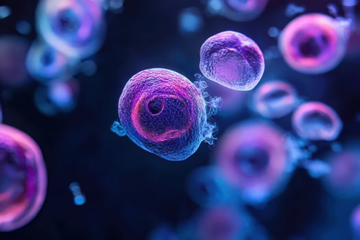 A close up of a cell with purple and blue blood photo