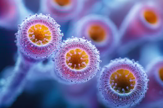A close up of a purple plant with yellow and orange flowers photo