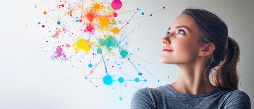 A woman looking up at a colorful cloud photo