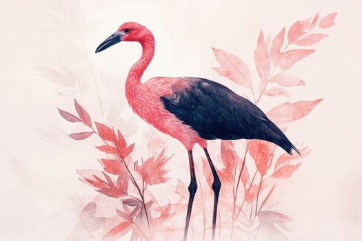 Watercolor painting of a flamingo in the wild photo