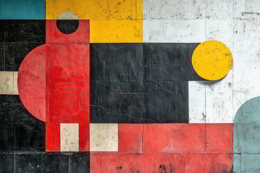 A red, yellow, and blue wall photo