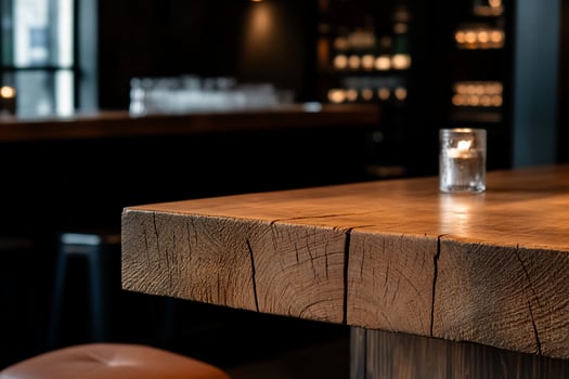 A wooden bar with a candle on top photo