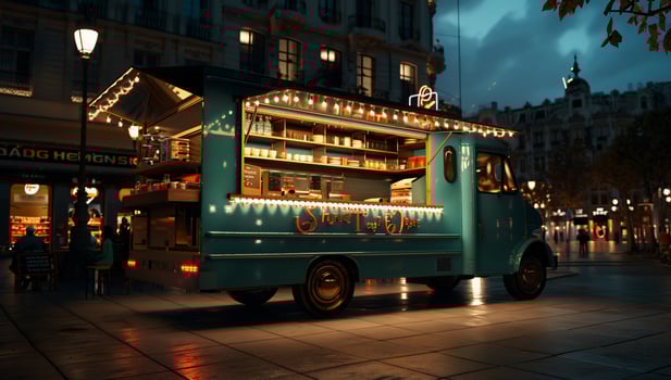 Charming mobile food stall at night photo