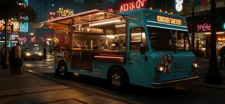 Nighttime Food Truck in City Street photo