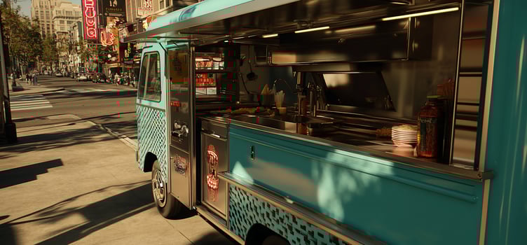 Retro Food Truck on City Street photo