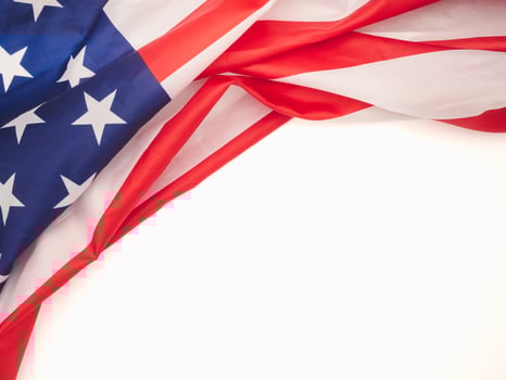 Part of the American flag is on a white background. Top view. photo