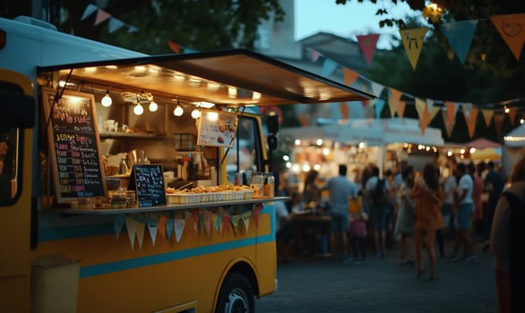 Food truck at evening street fair photo
