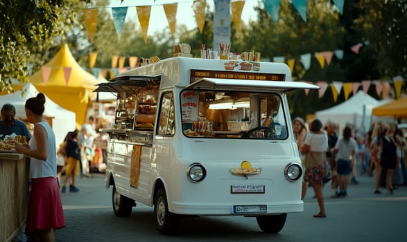 Vintage food truck at outdoor festival photo