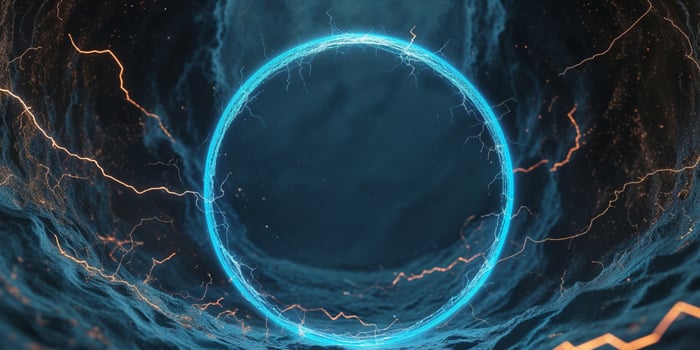 A blue circle with lightning and a light in the middle photo