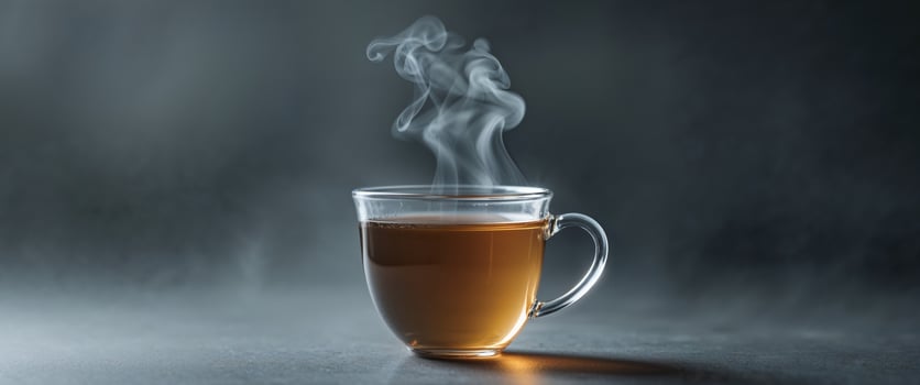A glass cup of tea with steam rising from it photo