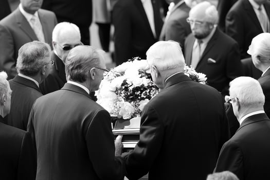 A black and white photo of men in suits and ties