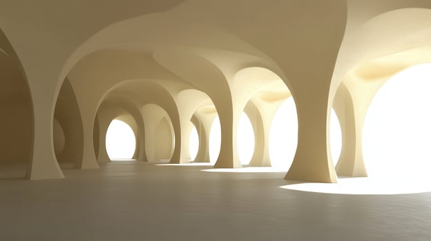 Abstract Architectural Space with Beige Arches and Pillars photo