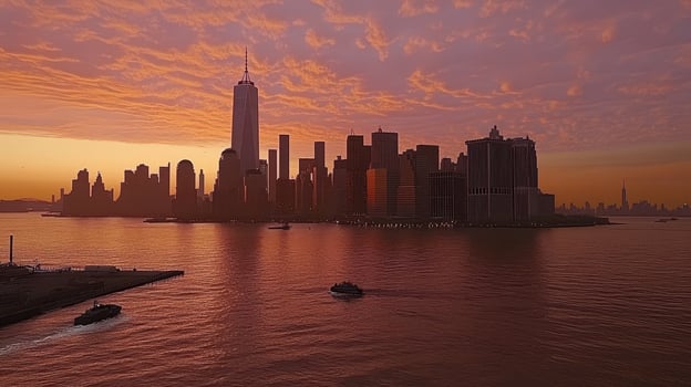 Orange Sunset Over Lower Manhattan Skyline photo