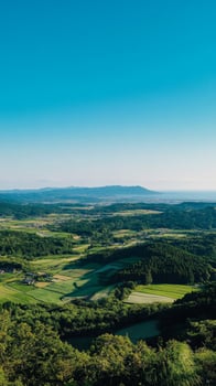 Serene Countryside Panorama Lush Fields and Majestic Mountains photo