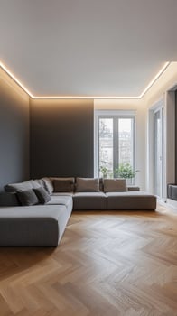 Modern Living Room with Exquisite Wood Flooring and Stylish Furniture photo