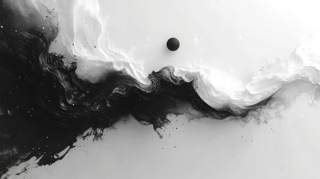 A black and white photo of a wave of paint