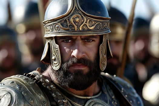 A man with a beard and helmet in a group of men photo