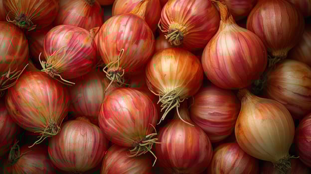 Heap of Red Shallots with Glossy Skin in Natural Lighting photo