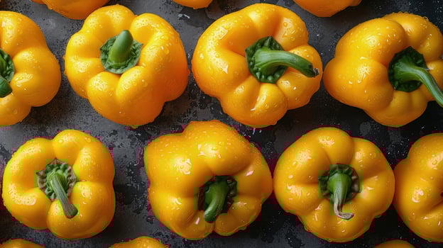 Ripe Yellow Bell Peppers Close Up in Natural Lighting photo